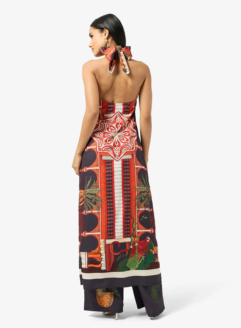 جينجر Halter Neck Longline Top & Wide Leg Pant Coord Set